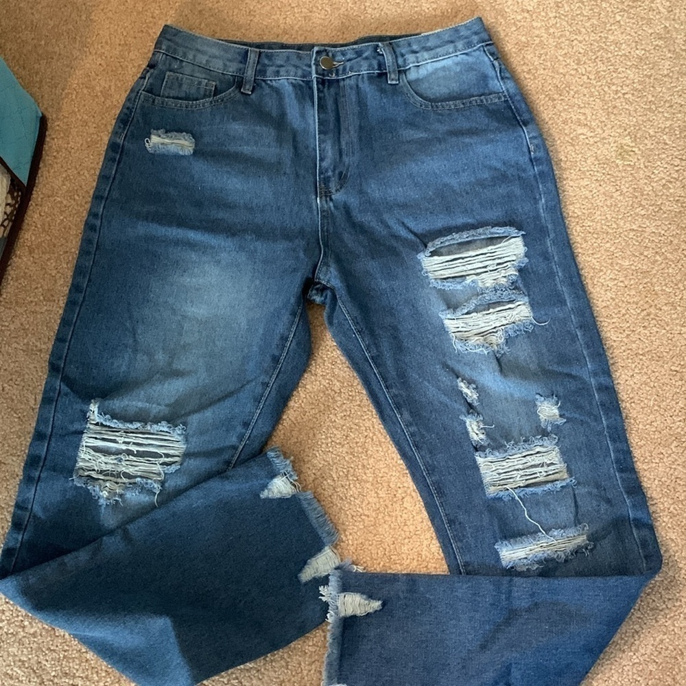 Destructed Flare Blue Jeans Size 30 NWOT - Picture 2 of 5